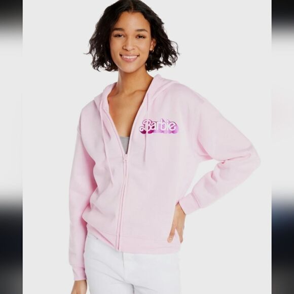 Mattel Juniors Barbie Metallic Print Zip-Front Hoodie, Size XL - Picture 4 of 11